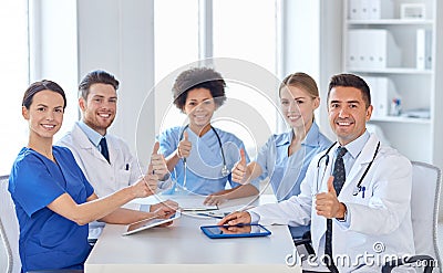 Group of happy doctors meeting at hospital office Stock Photo