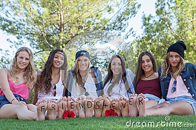 Group of happy fashion teenagers friends Stock Photo