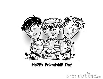 Group of happy friends enjoying Friendship Day. Cartoon Hand Drawn Sketch Vector Background. Vector Illustration