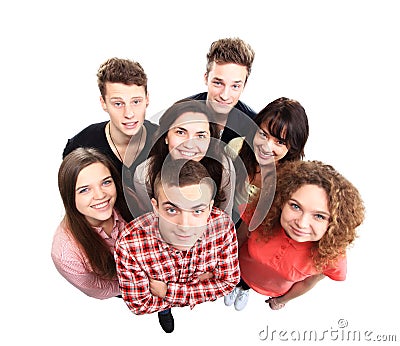 Group of happy joyful friends isolated on white Stock Photo