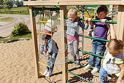 Group of happy kids on children playground Stock Photo