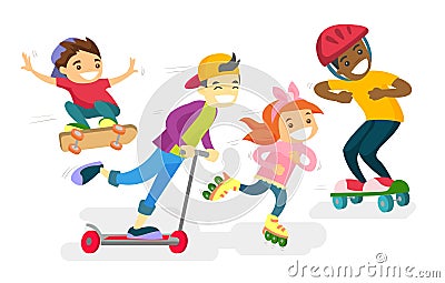 Group of multiethnic children playing together. Vector Illustration