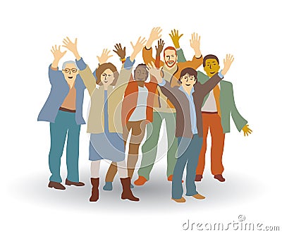 Group happy people isolate on white. Vector Illustration