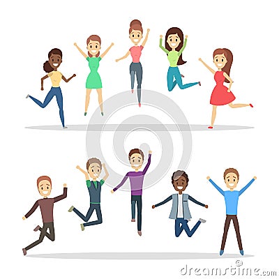 Group of happy people jumping. Celebration and joy Vector Illustration