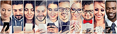 Happy people using mobile smart phone Stock Photo