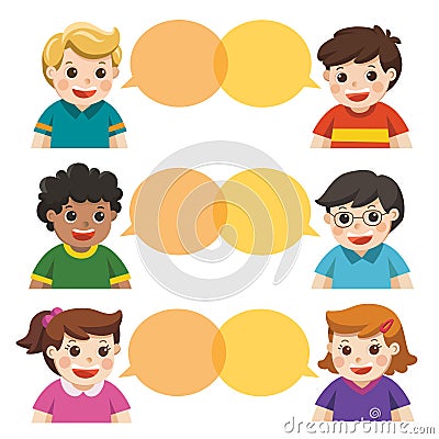 Group of happy smiling kids speaking together. Vector Illustration