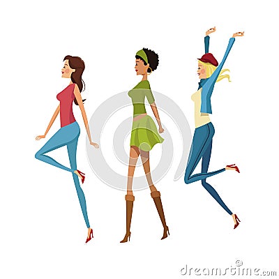 Group happy woman fashion slim Vector Illustration