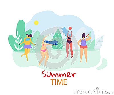 Group of Happy Woman Playing and Relaxing Openair Vector Illustration