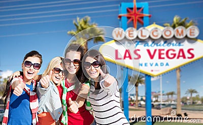 Group of happy women or friends at las vegas Stock Photo