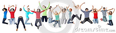 Group of happy young people jumping Stock Photo