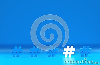 Group of hashtag icon isolated on blue background. 3D Illustration Stock Photo