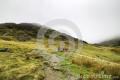 A group of hikers in Snowdonia National Park in Wales Editorial Stock Photo