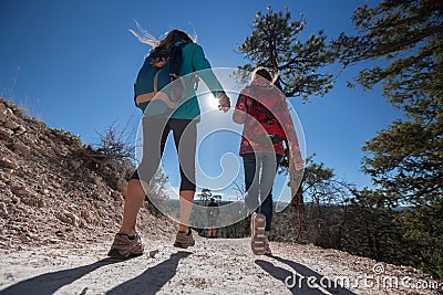 Group of hikers on the walkway Stock Photo