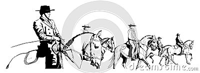 Group of horsemen with hat riding Vector Illustration