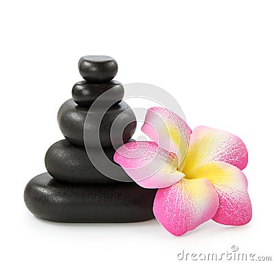 Group of hot stones and flower Stock Photo