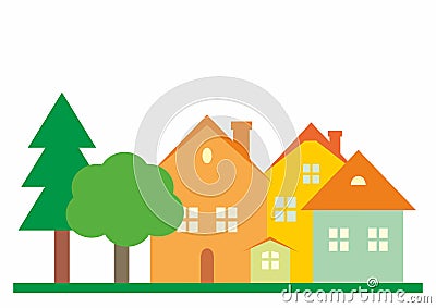 Group of houses with trees, template, colour picture, vector illustration, eps. Vector Illustration