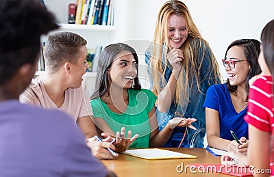 Group of international students in discussion Stock Photo