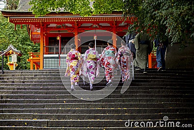 Group of japanese woman wearing tradition kimono clothes Editorial Stock Photo