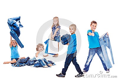 Group with jeans clothing Stock Photo