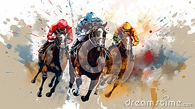 Group Of Jockeys Riding Horses Stock Photo