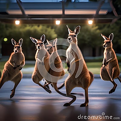 A group of kangaroos in party attire bouncing in excitement as the clock strikes midnight4 Stock Photo