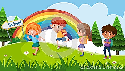 A group of kid going to school Vector Illustration