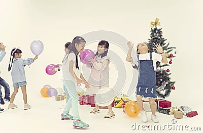 Group of kids celebrate christmas and happy new year party Stock Photo