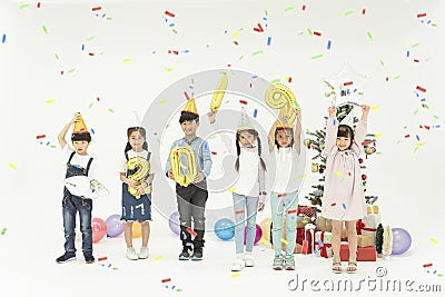 Group of kids celebrate christmas and happy new year 2019 party Stock Photo