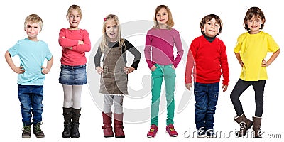 Group of kids children little boys girls full body portrait isolated on white Stock Photo