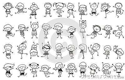 Group of kids,drawing sketch Vector Illustration