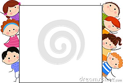 Group of kids and frame Vector Illustration