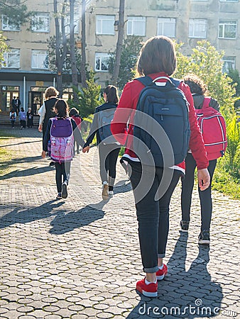Group of kids going to school, education Editorial Stock Photo
