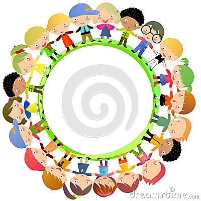 Group of kids hand around Vector Illustration