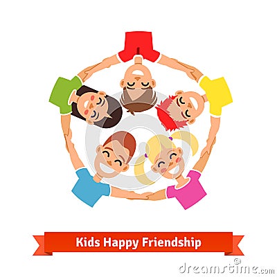 Group of kids holding hands in circle Vector Illustration