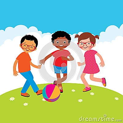 Group of kids playing with a ball Vector Illustration