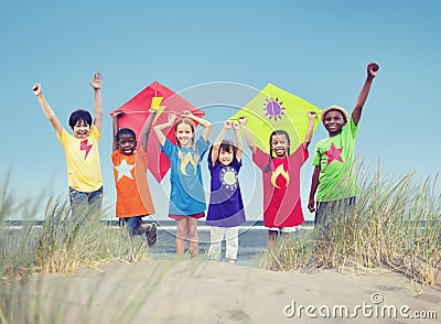 Group of Kids Playing on Beach Stock Photo