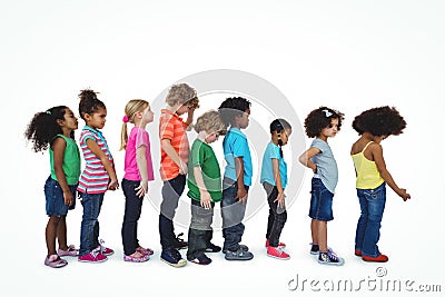 Group of kids standing in a line Stock Photo