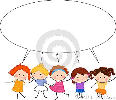 Group of kids and talking banner Vector Illustration