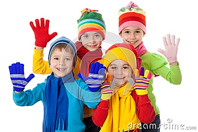 Group of kids in winter clothes Stock Photo