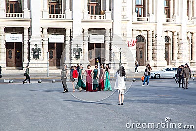 Group of ladies posing to photographer near Editorial Stock Photo