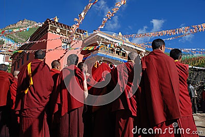 A group of lamas in a Dharma assembly Editorial Stock Photo