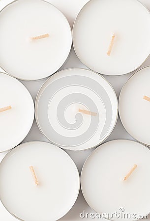 Group of large tealights, long-burning candles, from above Stock Photo