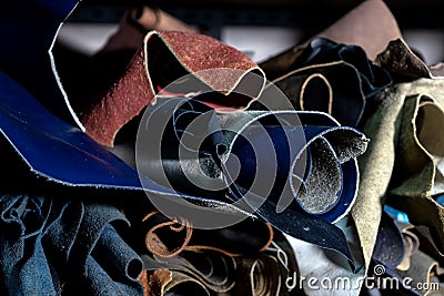 group of leather color roll in material stock Stock Photo