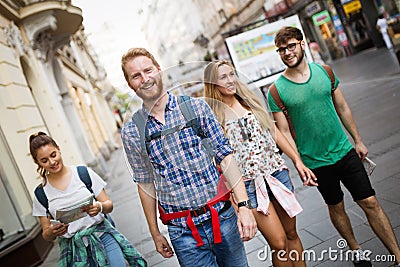 Group led by tour guide Stock Photo