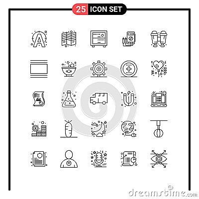 Group of 25 Lines Signs and Symbols for binoculars, digital, tri, watt, voltmeter Vector Illustration