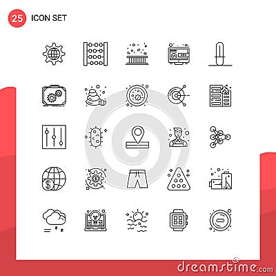 Group of 25 Lines Signs and Symbols for light saber, online, area, seo, leaf Vector Illustration