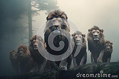 Group lions in nature, AI Generative Stock Photo