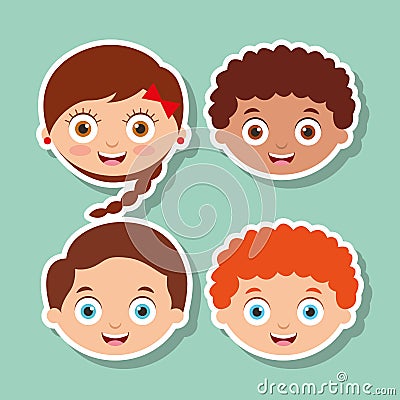 Group litlle kids faces smiling expression Vector Illustration