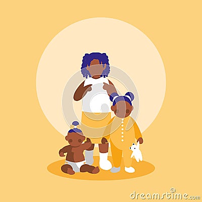 Group of little black girls characters Vector Illustration
