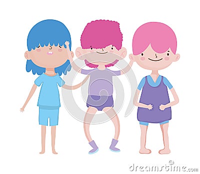 Group little boys together cartoon character Vector Illustration